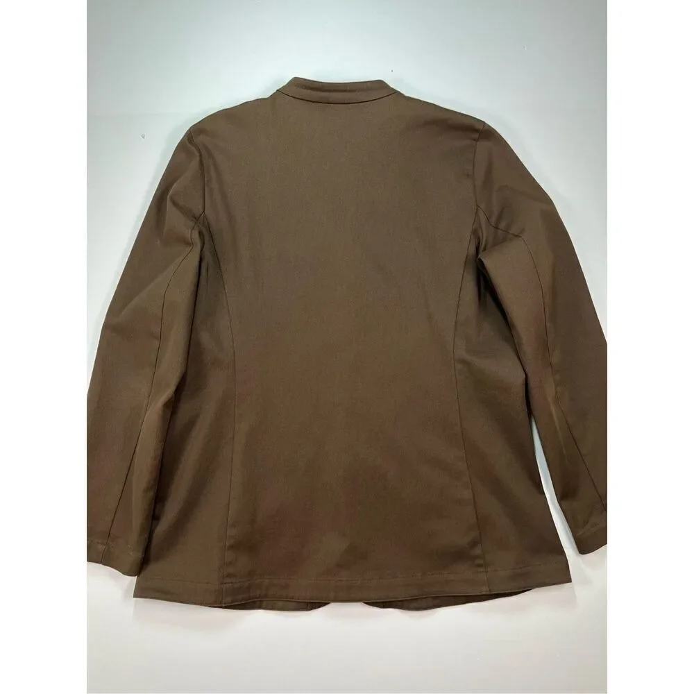 Eileen Fisher Brown Metal Snap Mandarin Collar Blazer Jacket Front Size Small